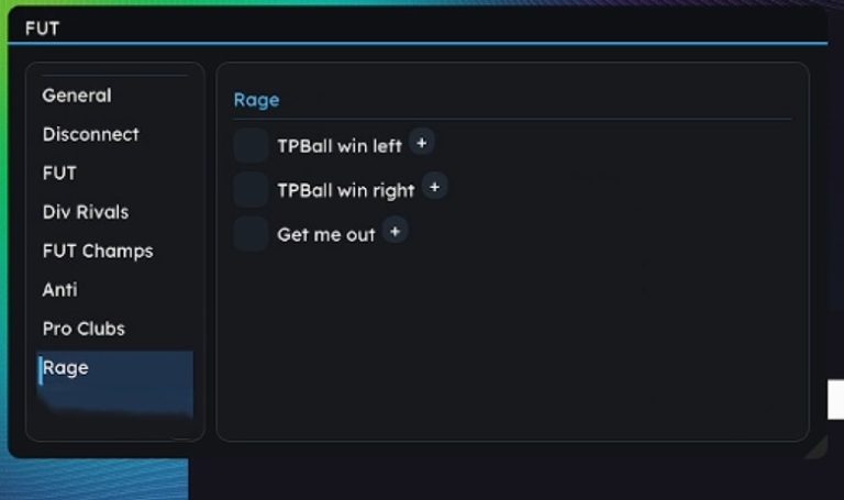 FUTX Rage panel with TPBall win left, TPBall win right and Get Me Out options